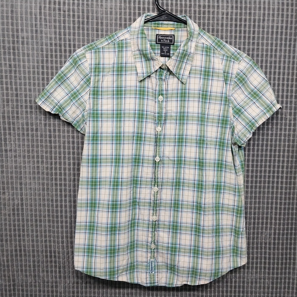 Abercrombie & Fitch Womens Button Down Shirt Plaid Short Sleeve Medium Green